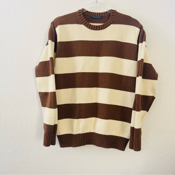 Brandy Melville Brianna Brown Cotton Striped Crew Neck Sweater - Picture 2 of 7